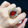 Mexican red and blue amber sterling silver ring
