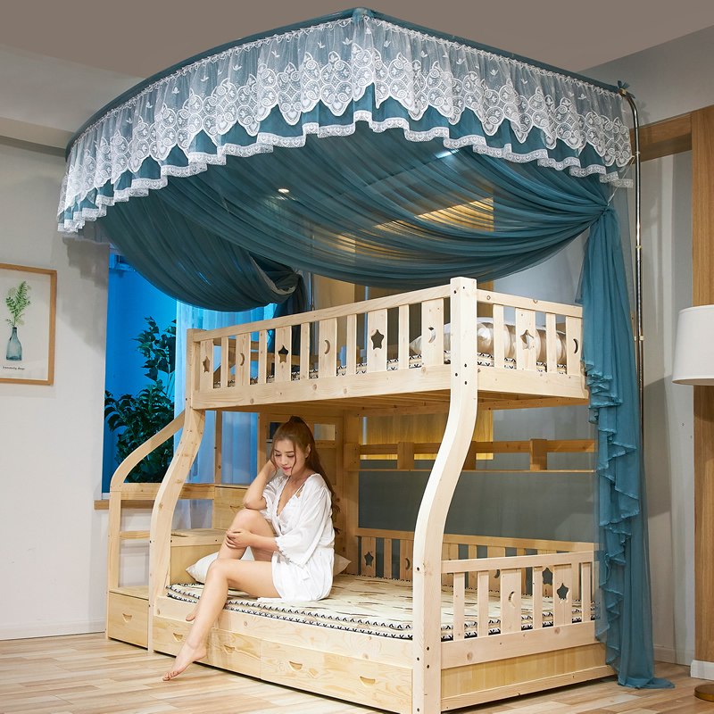 儿童双层上下床蚊帐1.5m子母床家用高低铺梯形u型伸缩1.2米1.35