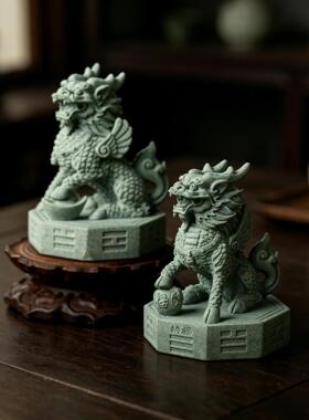 中式青砂石瑞兽麒麟茶宠家居客厅玄关书房茶桌摆件庭院景观装饰