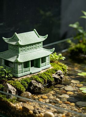 中式重檐古建筑模型摆件家居客厅书房庭院景观假山鱼缸造景装饰品
