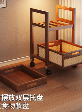 小推车置物架客厅卧室移动茶几沙发边柜编藤家用多功能边几收纳架
