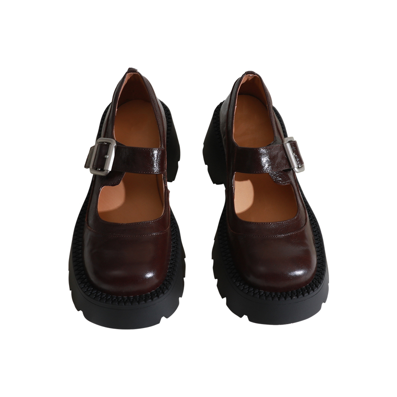 莲花府邸2025春季简约复古圆头浅口玛丽珍鞋百搭学院风厚底松糕鞋 - 图3