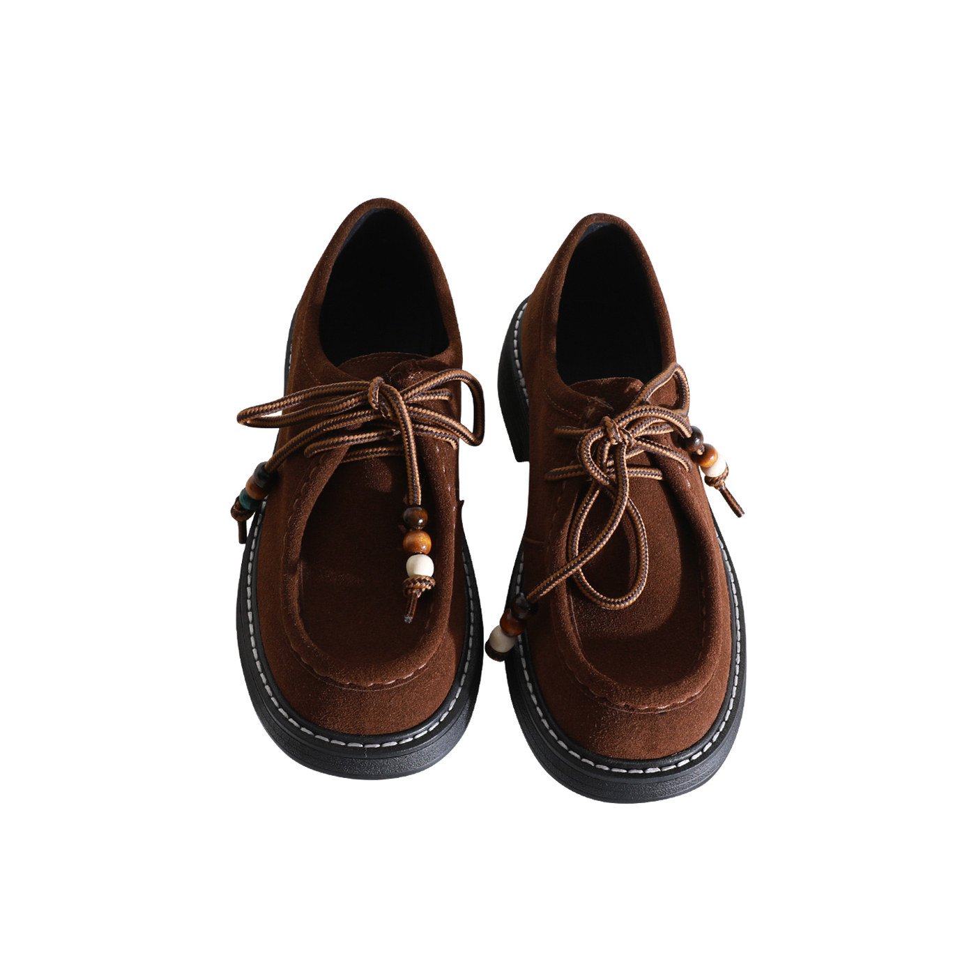 莲花府邸2026春季时尚单鞋圆头深口串珠系带休闲百搭粗跟牛翻女鞋,淘宝优惠券,粉丝福利购,淘宝优惠卷