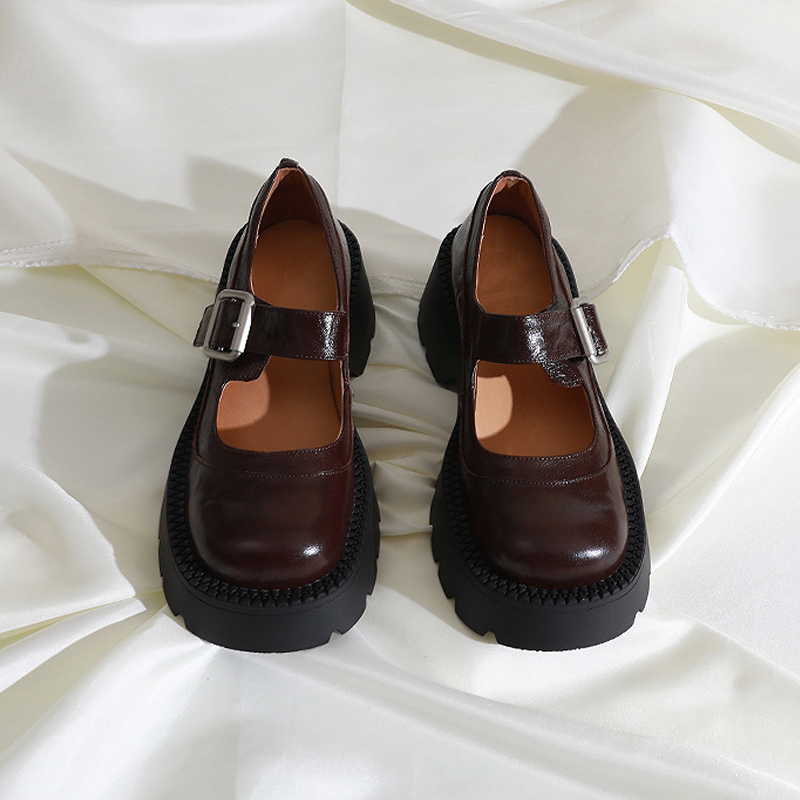 莲花府邸2025春季简约复古圆头浅口玛丽珍鞋百搭学院风厚底松糕鞋 - 图0