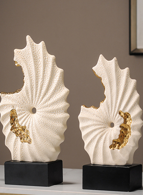 高档客厅陶瓷风生水起贝壳摆件