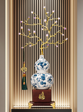 进门玄关陶瓷聚宝水晶葫芦摆件