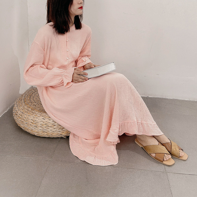 纯棉睡裙女长袖孕妇睡衣春秋宽松睡袍大码连衣裙休闲家居服夏简约,淘宝优惠券,粉丝福利购,淘宝优惠卷