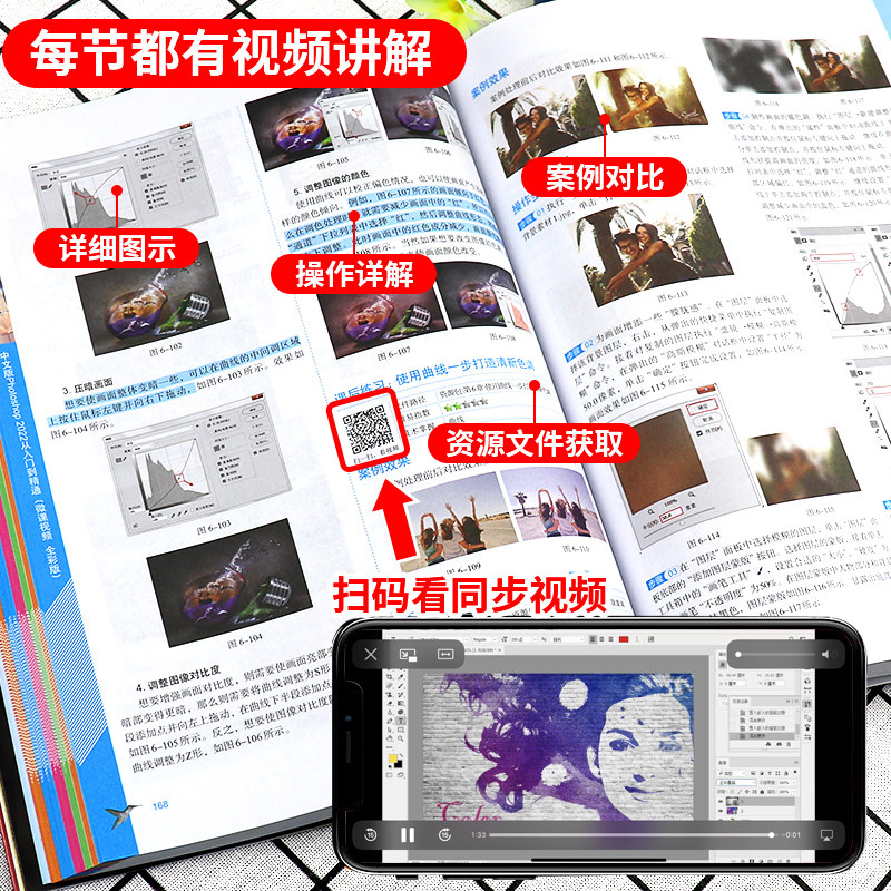 Ps教程书籍photoshop从入门到精通2022正版ps教程零基础自学视频教程书 淘宝美工PS教材电商海报详情页设计图片人像处理ps修图软件