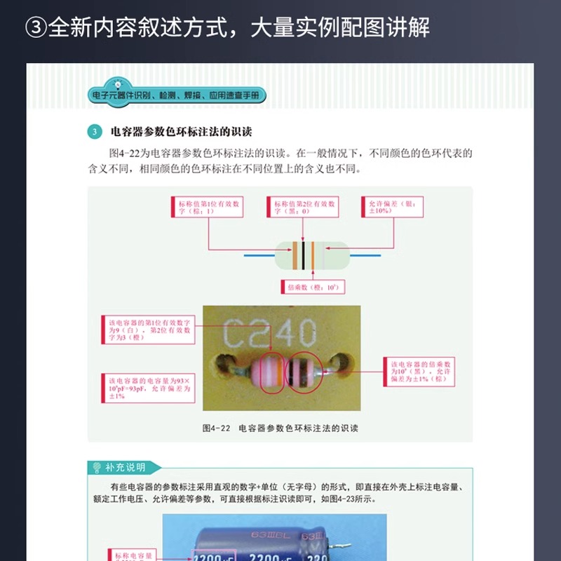 电子元器件从入门到精通电子元器件识别检测焊接应用速查手册 附带视频教程全新叙述方式全彩图解 电路板设计家电维修大全技术书籍