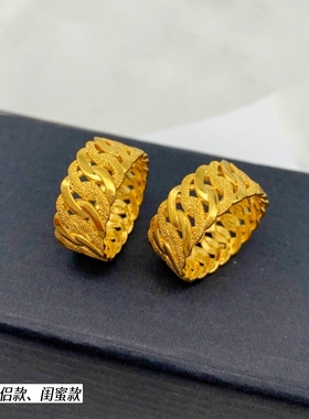 民族风越南沙金镀黄金色戒指马鞭款藏男女情侣闭口戒指环久不掉色