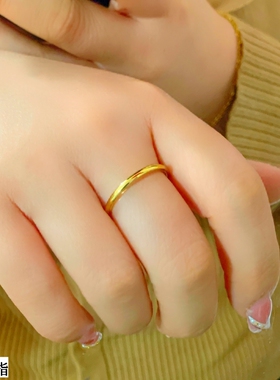 久不掉色越南沙金简约细戒指铜镀金男女闭口指环光面叠戴食指戒指
