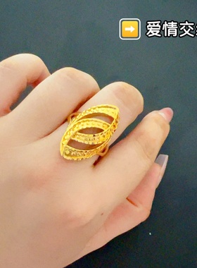 久不褪色欧美食指女大戒指黄铜镀黄金色戒指沙金富婆大气活扣指环