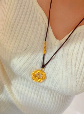 越南沙金铜镀金大吊坠毛衣链