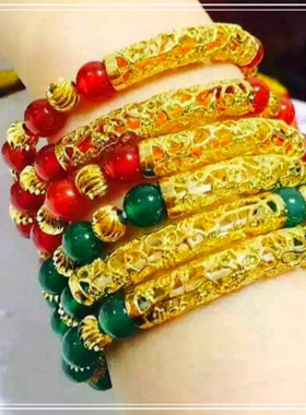 不掉色红玛瑙18k金情侣手链