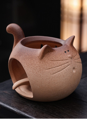 禅意小猫烤茶熏香炉陶瓷烘焙炉家用茶叶提香器蜡烛粗陶加热底座