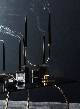迦乐丹麦大理石黄铜轻奢风格烛台