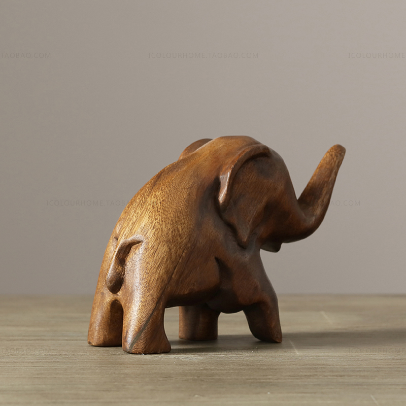迦乐东南亚进口手工复古原木雕刻扬鼻大象欧式美式装饰桌面摆件 - 图1