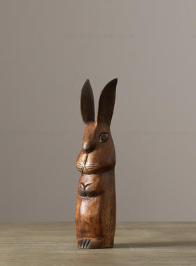 迦乐进口手工雕刻长耳兔摆件