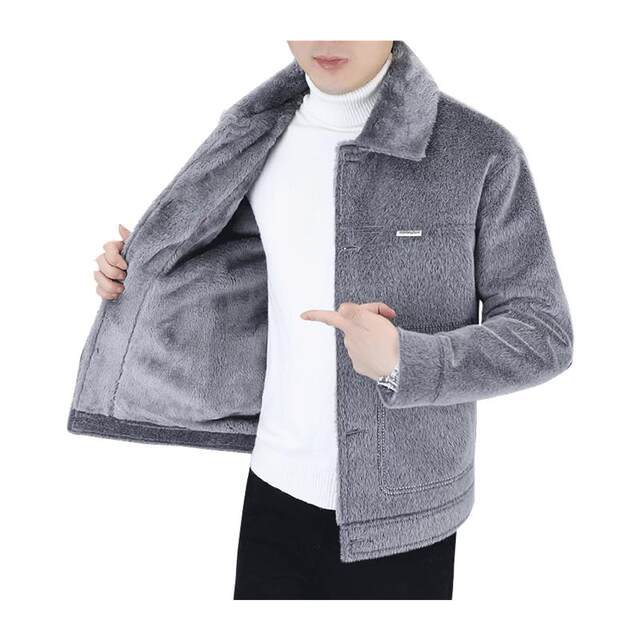Winter mink velvet jacket for men 2025 new trendy slim fit, light and mature plus velvet and thickened men's woolen short jacket