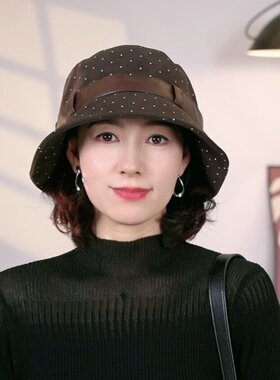 新款韩系拼色腰带保暖渔夫帽秋冬季波点遮阳帽日常休闲百搭盆帽女