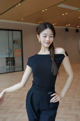 傲睨舞服拉丁舞服摩登舞服上衣练舞教课夏季两穿连体操服Q88 - 图1