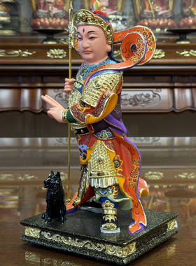 二郎神神像 二郎真君杨戬站像 显圣真君香樟木雕哮天犬二郎神12寸