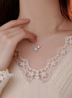 温柔优雅仿珍珠项链女甜美时尚少女心精致S925镀银锁骨链ins风颈