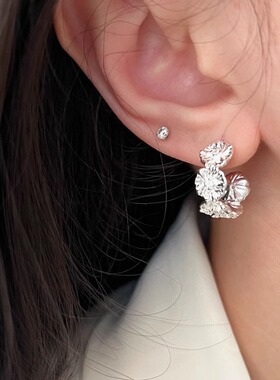 甜酷花朵戒指女简约百搭气质个性C型花环耳钉时尚小众个性配饰品