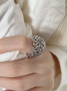 夸张个性编织戒指女几何网格时尚嘻哈朋克开口指环创意食指戒