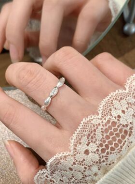 简约细圈米粒拼接戒指女精致优雅百搭叠戴气质开口指环网红食指戒