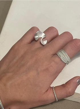 甜酷个性线条戒指女几何不规则扭曲S925镀银开口指环叠戴食指戒潮