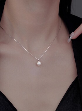单颗仿珍珠项链女甜美时尚气质优雅S925镀银锁骨链ins小众百搭颈