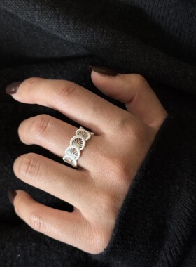 甜美蕾丝花边戒指女几何贝壳精致百搭气质开口指环镂空ins食指戒