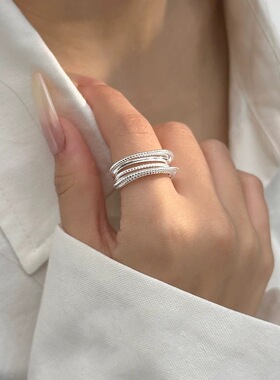 简约冷淡风线条戒指女不规则时尚个性百搭宽边S925镀银开口食指环