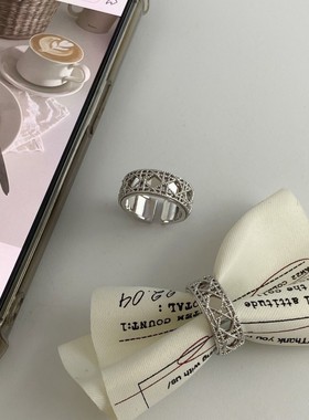 几何网格精致戒指女简约时尚气质网红开口指环几何宽边小众食指戒