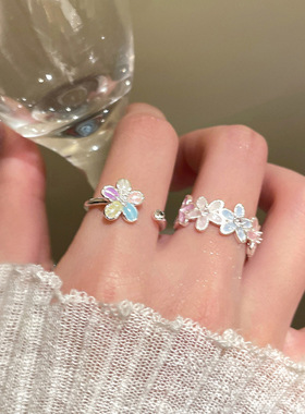 韩版多巴胺花花戒指女甜美气质ins小众设计开口指环百搭食指戒潮