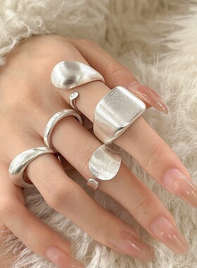 简约银色素戒指女百搭韩系冷淡风S925镀银开口食指戒指小众指环潮