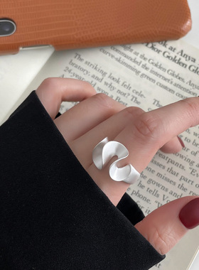 个性裙摆不规则戒指女时尚百搭气质网红S925镀银开口指环食指戒潮