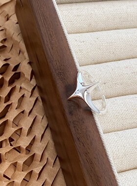 十字星芒开口戒指女简约时尚气质个性S925镀银开口指环百搭食指戒