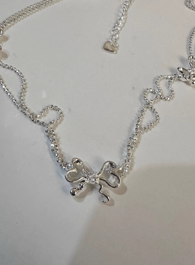 精致镂空流苏蝴蝶结项链女甜美时尚百搭S925镀银锁骨链ins风颈链