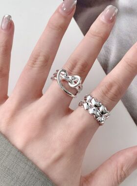 甜酷双层心形戒指女简约甜美百搭叠戴开口指环ins风小众食指戒潮