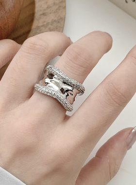 韩系冷淡风几何条纹开口戒指女