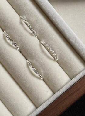 甜酷叠戴爱心戒指女几何不规则镂空链条S925银开口指环ins食指戒