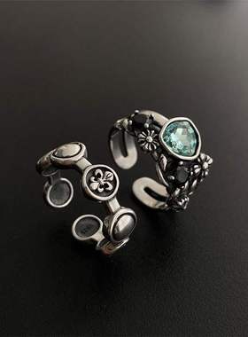 日韩S925银十字架戒指女复古时尚个性开口指环几何嘻哈ins食指戒