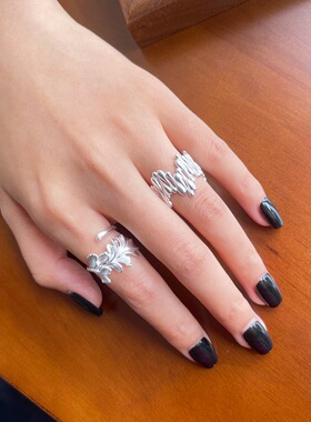 橡树叶错落戒指女小众设计感气质百搭叶子开口指环甜酷网红食指戒