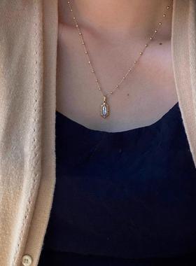 法式复古花纹吊坠项链女重工闪亮几何S925镀银锁骨链百搭颈链潮