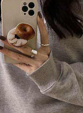 日韩S925银几何方块切割戒指女复古时尚不规则开口指环嘻哈食指戒