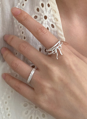 简约线条蝴蝶结戒指女几何缠绕交叉S925镀银开口指环网红食指戒潮