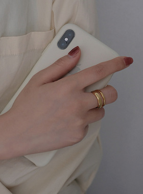 韩版S925镀银几何双层戒指女复古时尚气质简约开口指环嘻哈食指戒