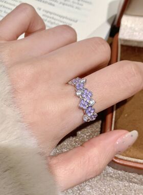 甜美紫藤花戒指女精致优雅时尚网红开口指环ins风小众森系食指戒